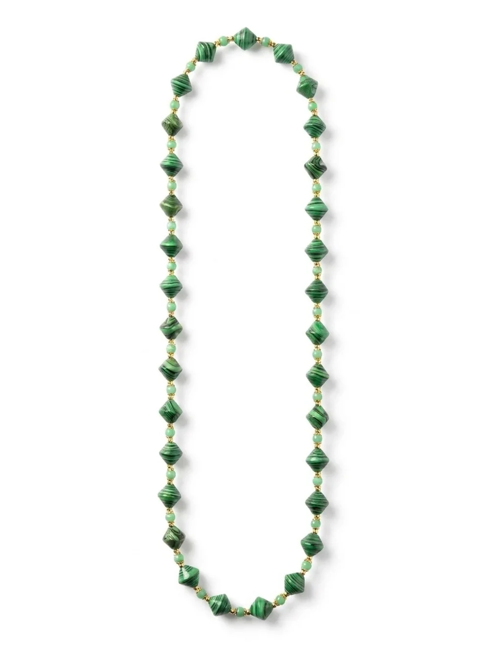 Vintage Green/Gold Marbled Statement Necklace – Long Artisan Strand Necklace